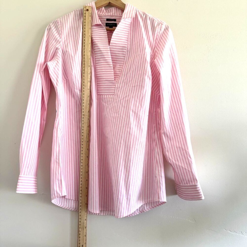 Talbots non-iron striped blouse size 2 long sleeve V-neck shirt office classic - Picture 3 of 11